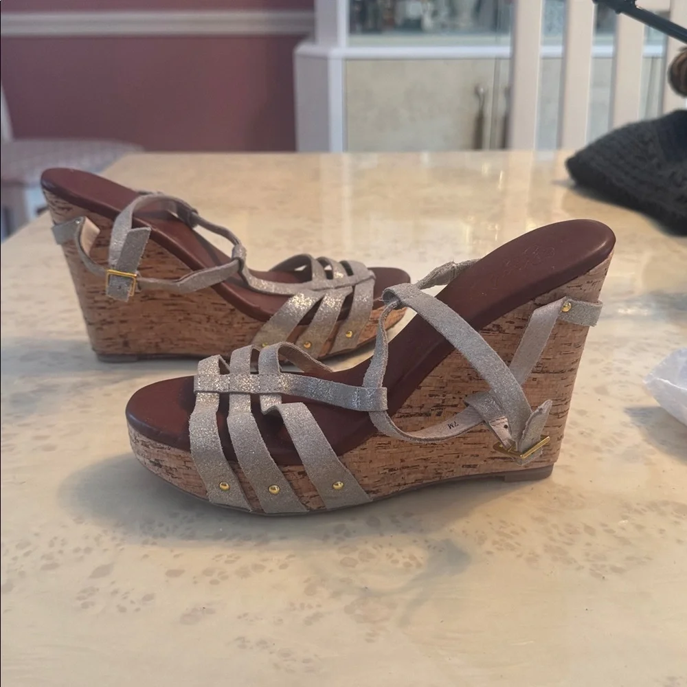 Matt Bernson Gray Strappy Cork Wedge Sandals – Women’s Size 7 - Picture 3 of 13